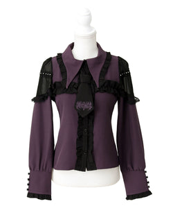 ゴシック風バラボタンフリルネクタイブラウス