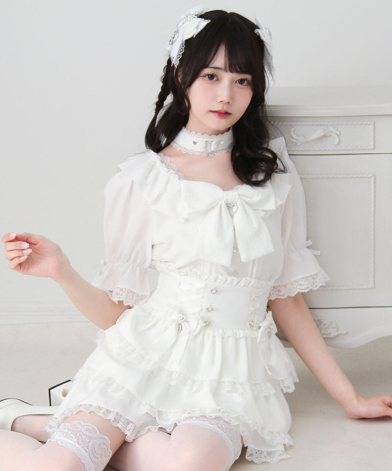 ♡ ダーリッチ Darich ♡レースチョーカー２WAYフリルブラウス　白 ♡ ダーリッチ Darich ♡レースチョーカー2WAYフリルブラウス 白
