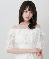 【予約　6/8発送】リボンオフショルフリルシフォンワンピース