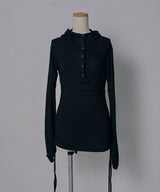 【予約　3/23発送】フードヘンリーネック脇シャーリングデザイン長袖リブカットソー【SD】