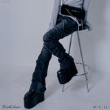 【予約　3/23発送】脇シャーリングヴィンテージ風加工ストレッチデニムパンツ