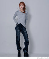 【予約　3/23発送】脇シャーリングヴィンテージ風加工ストレッチデニムパンツ