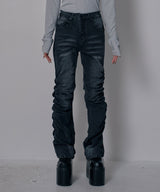 【予約　3/23発送】脇シャーリングヴィンテージ風加工ストレッチデニムパンツ