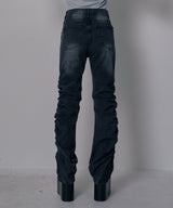 【予約　3/23発送】脇シャーリングヴィンテージ風加工ストレッチデニムパンツ