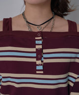 【予約　3/23発送】マルチボーダーオフショル長袖カットソートップス【SD】