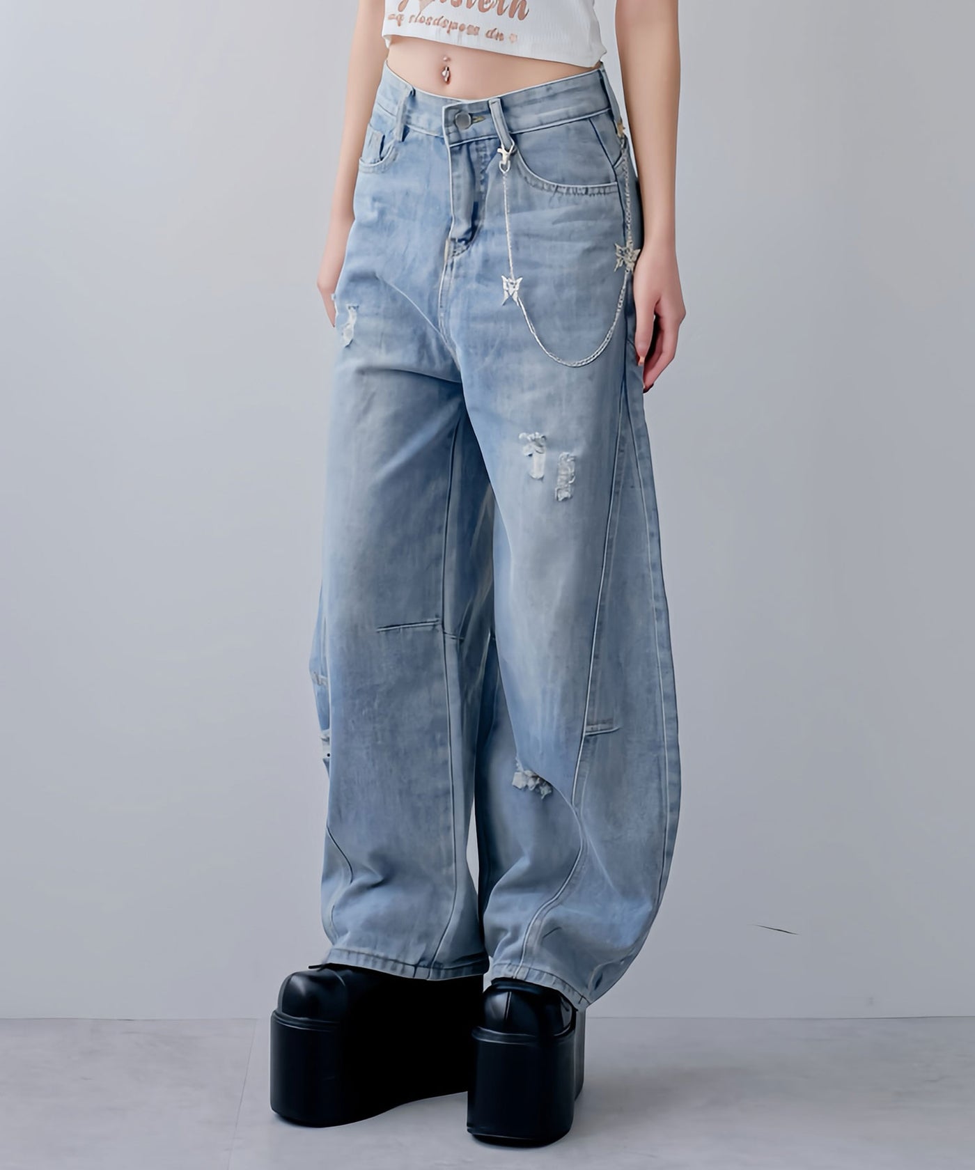 ダメージ加工バレルデニムパンツ – レディースファッション通販の夢