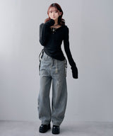 ダメージ加工バレルデニムパンツ