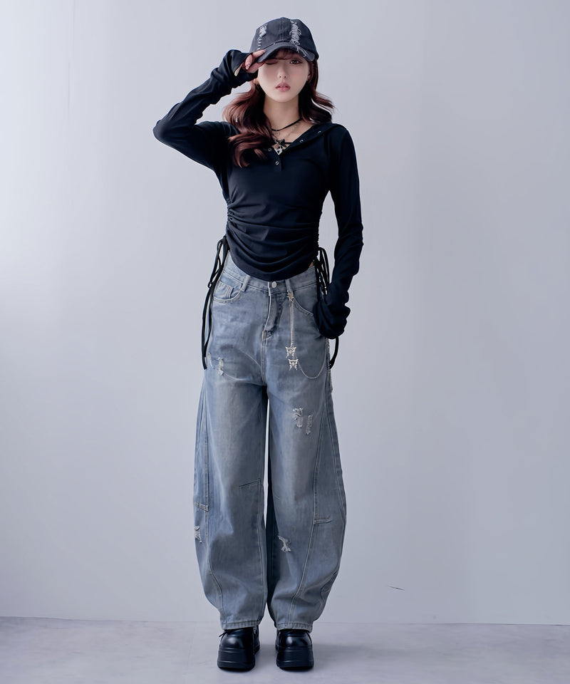 ダメージ加工バレルデニムパンツ – レディースファッション通販の夢