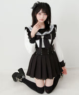 【予約　3/30発送】サス付きフリルレースアッププリーツスカート【SD】