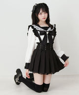 【予約　3/30発送】サス付きフリルレースアッププリーツスカート【SD】