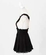 【予約　3/30発送】サス付きフリルレースアッププリーツスカート【SD】