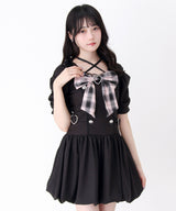 【予約　4/17発送】姫系キラキラビジューハートリボンレースアップバルーンワンピース【SD】