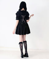 【予約　4/17発送】姫系キラキラビジューハートリボンレースアップバルーンワンピース【SD】