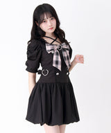 【予約　4/17発送】姫系キラキラビジューハートリボンレースアップバルーンワンピース【SD】
