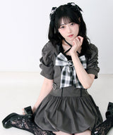 【予約　4/17発送】姫系キラキラビジューハートリボンレースアップバルーンワンピース【SD】