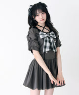 【予約　4/17発送】姫系キラキラビジューハートリボンレースアップバルーンワンピース【SD】