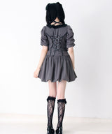 【予約　4/17発送】姫系キラキラビジューハートリボンレースアップバルーンワンピース【SD】