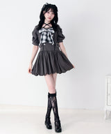 【予約　4/17発送】姫系キラキラビジューハートリボンレースアップバルーンワンピース【SD】