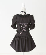 【予約　4/17発送】姫系キラキラビジューハートリボンレースアップバルーンワンピース【SD】