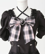 【予約　4/17発送】姫系キラキラビジューハートリボンレースアップバルーンワンピース【SD】