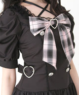 【予約　4/17発送】姫系キラキラビジューハートリボンレースアップバルーンワンピース【SD】