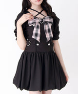 【予約　4/17発送】姫系キラキラビジューハートリボンレースアップバルーンワンピース【SD】