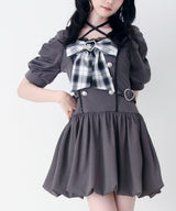 【予約　4/17発送】姫系キラキラビジューハートリボンレースアップバルーンワンピース【SD】