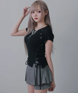 Y2Kベルト付プリーツミニスカパンボトム