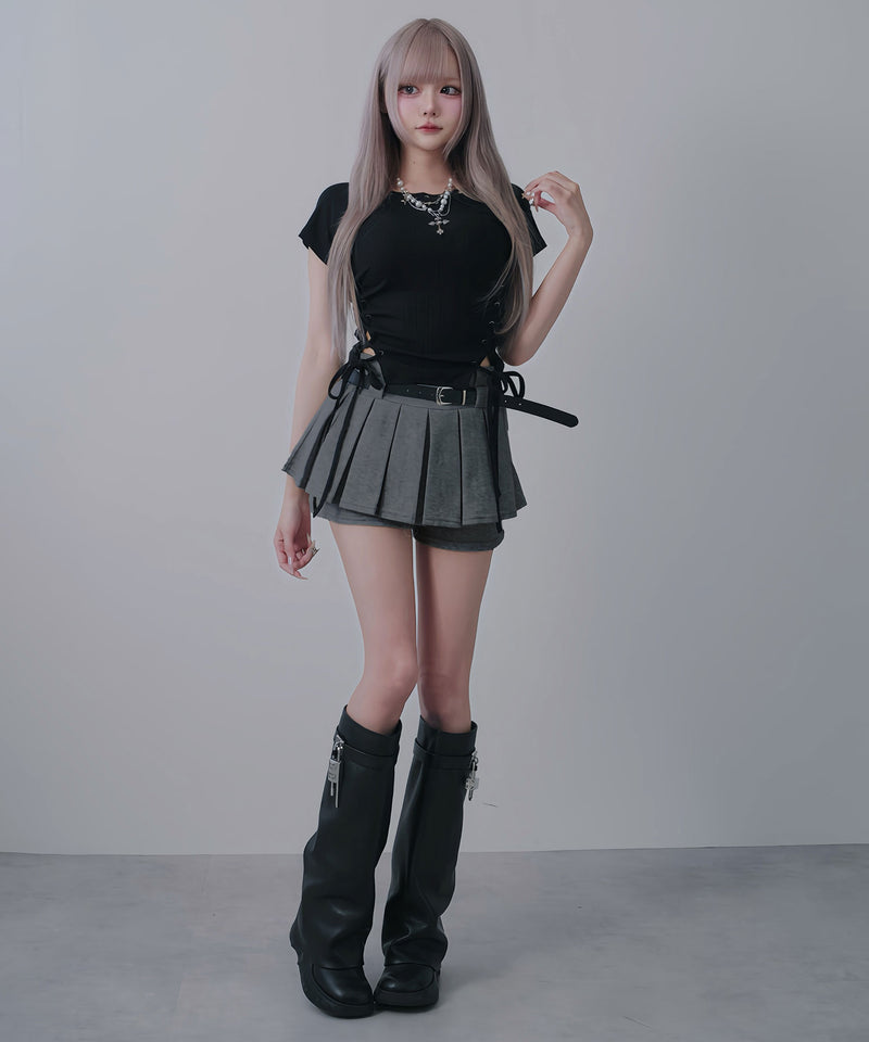 Y2Kベルト付プリーツミニスカパンボトム – レディースファッション通販