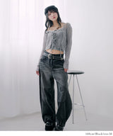 【予約　3/23発送】グランジ系ワイドバギーバルーンバレルデニムパンツ