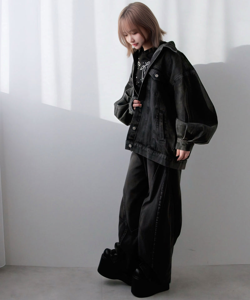シベリアヒルズ　デニムパンツ　28　ブラック　グランジ グランジ系ワイドバギーバルーンバレルデニムパンツ – レディース