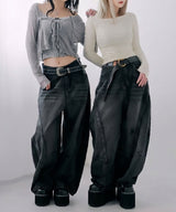 【予約　3/23発送】グランジ系ワイドバギーバルーンバレルデニムパンツ