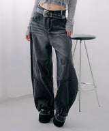 【予約　3/23発送】グランジ系ワイドバギーバルーンバレルデニムパンツ