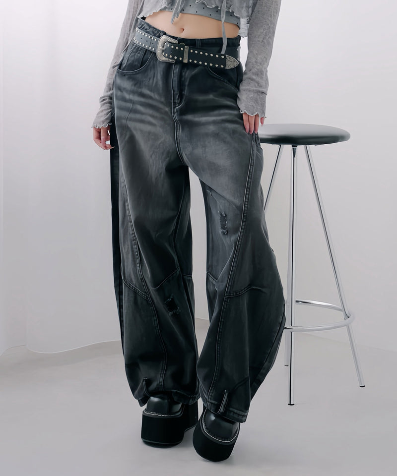 グランジ系ワイドバギーバルーンバレルデニムパンツ – レディース