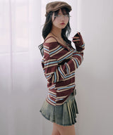 【予約　3/19発送】スタッズベルト付プリーツデニムミニスカパン