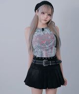 【予約　3/19発送】スタッズベルト付プリーツデニムミニスカパン