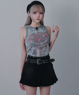 【予約　3/19発送】スタッズベルト付プリーツデニムミニスカパン