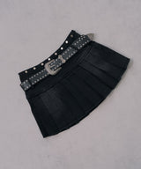 【予約　3/19発送】スタッズベルト付プリーツデニムミニスカパン