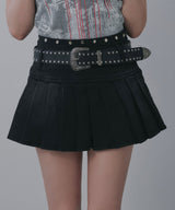 【予約　3/19発送】スタッズベルト付プリーツデニムミニスカパン