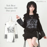 【予約　3/30発送】病みくまグラフィック十字架肩開きスタッズボーダーワンピース【SD】