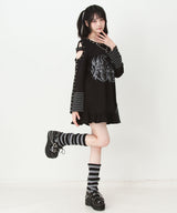 【予約　3/30発送】病みくまグラフィック十字架肩開きスタッズボーダーワンピース【SD】