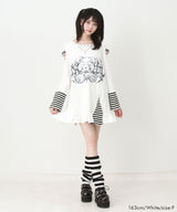 【予約　3/30発送】病みくまグラフィック十字架肩開きスタッズボーダーワンピース【SD】
