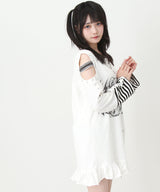 【予約　3/30発送】病みくまグラフィック十字架肩開きスタッズボーダーワンピース【SD】