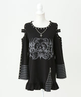 【予約　3/30発送】病みくまグラフィック十字架肩開きスタッズボーダーワンピース【SD】