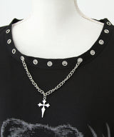 【予約　3/30発送】病みくまグラフィック十字架肩開きスタッズボーダーワンピース【SD】