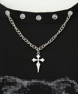 【予約　3/30発送】病みくまグラフィック十字架肩開きスタッズボーダーワンピース【SD】