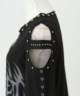 【予約　3/30発送】病みくまグラフィック十字架肩開きスタッズボーダーワンピース【SD】