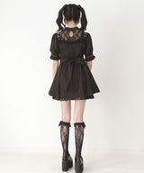 【予約　5/1発送】十字架チェーンチョーカー風レースアップ半袖ワンピース【SD】