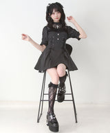 【予約　5/1発送】十字架チェーンチョーカー風レースアップ半袖ワンピース【SD】