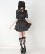 【予約　5/1発送】十字架チェーンチョーカー風レースアップ半袖ワンピース【SD】